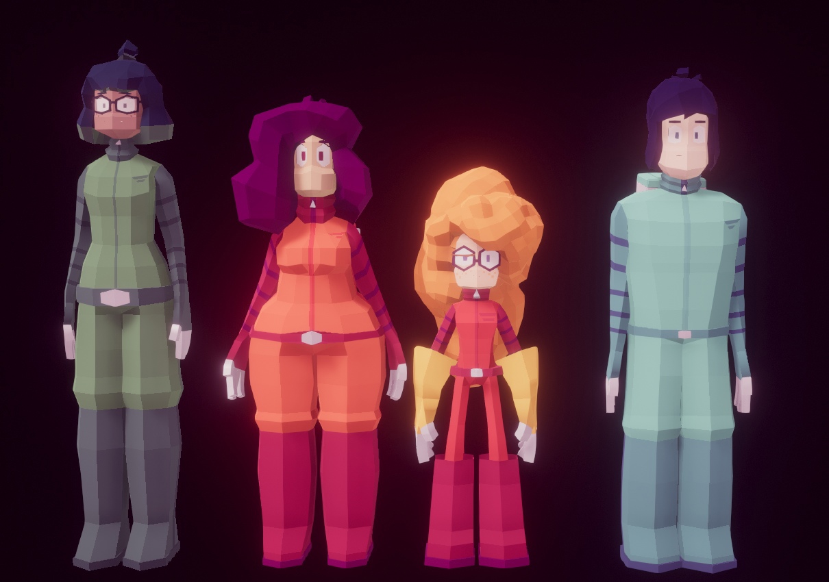 Eilen, Renee, Bertha and Tobert standing next to each other. Eilen is the tallest, Bertha is the shortest, and Renee and Tobert are average