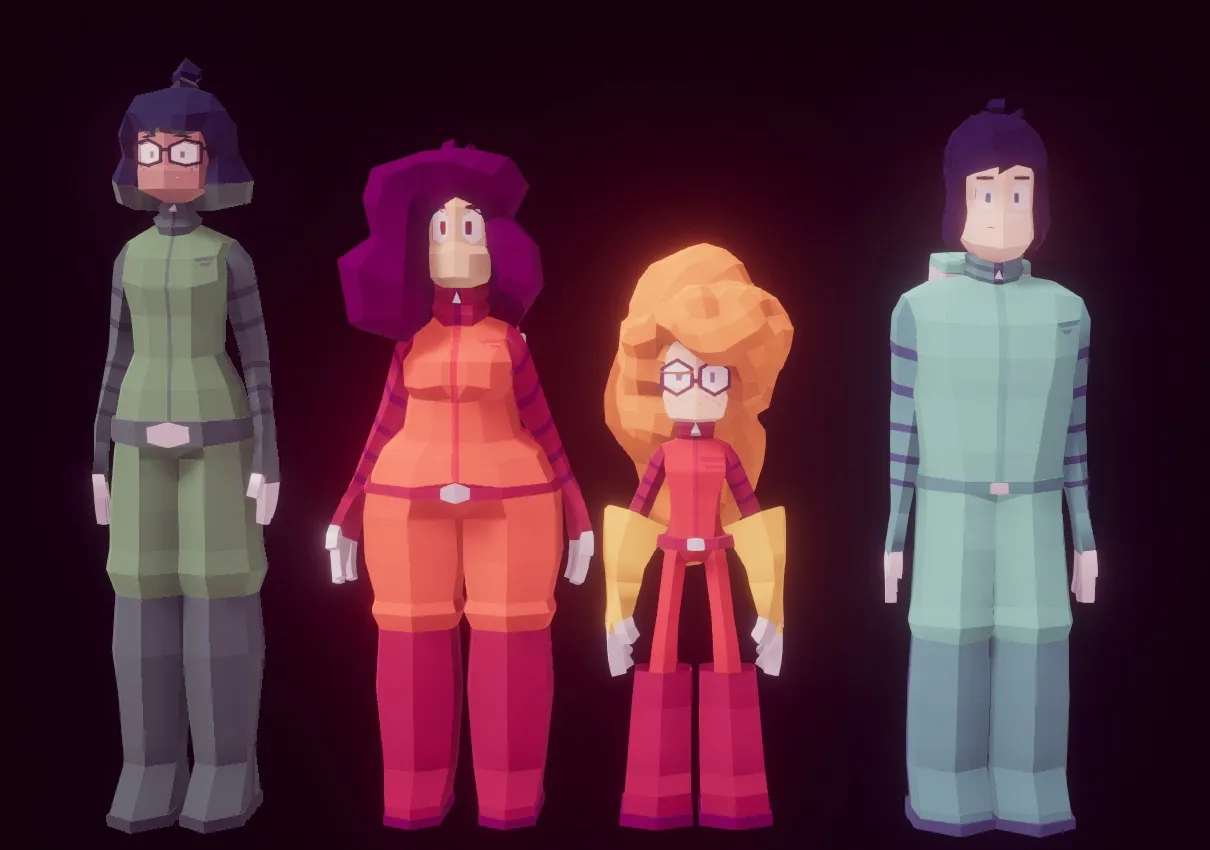 Eilen, Renee, Bertha and Tobert standing next to each other. Eilen is the tallest, Bertha is the shortest, and Renee and Tobert are average