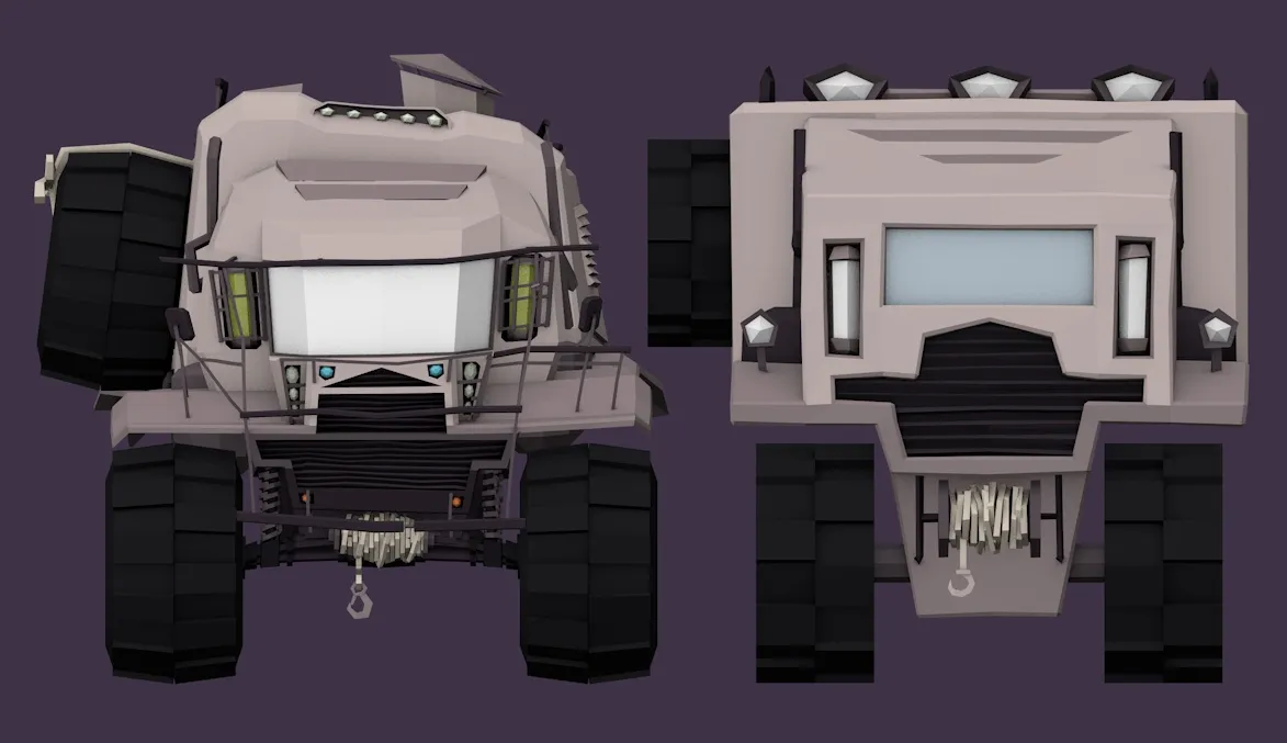 a new and old versions of the rover facing the camera. Old rover is more blocky and less detailed